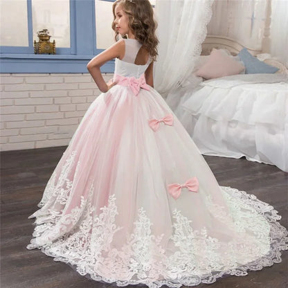 Vestido de baile longo branco elegante para meninas adolescentes, wedding Tailing, Birthday Party Dresses, Evening Bridesmaid, Children, 12 anos, 13 anos, 14 anos