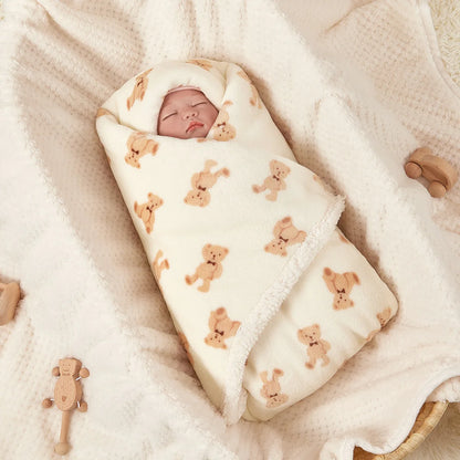 Cobertor de lã quente para bebê recém-nascido, cama recém-nascida, envoltório Swaddle, cordeiro flanela, cobertor carrinho macio, inverno