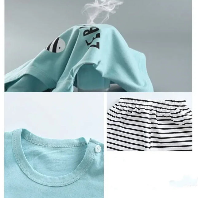Conjunto infantil de roupas estampadas zebra, shorts de manga curta para meninos, terno casual esportivo de algodão macio, de 1 a 6 anos, verão