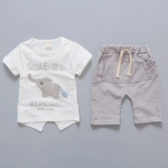 Conjunto de camiseta e shorts infantis dos desenhos animados, roupas de bebês, roupas de treino infantis, traje esportivo casual, novo, verão, 2 peças por conjunto