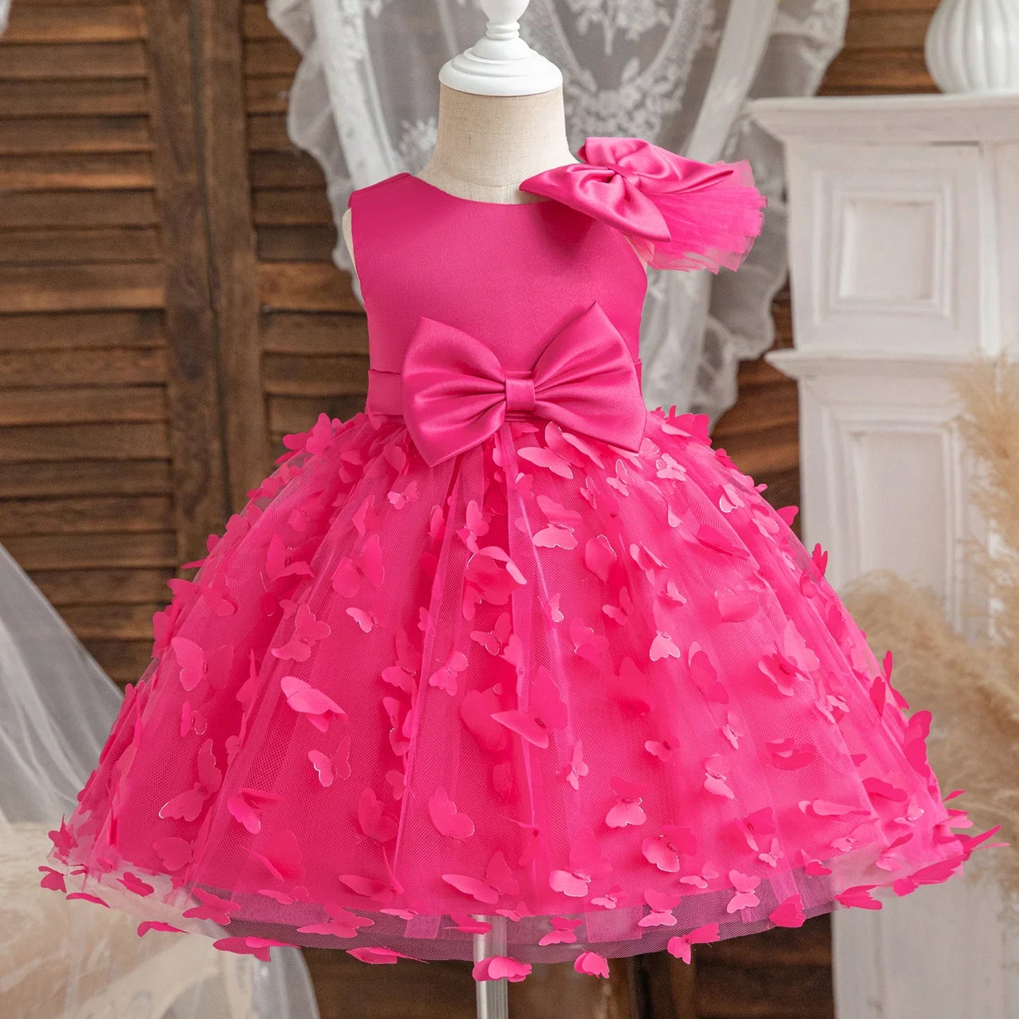 Vestido de Borboleta 3D para Bebés, 1 ° Aniversário, Vestido Baptizado, Casamento da Princesa, Vestidos de Festa Infantil, Renda, Batizado