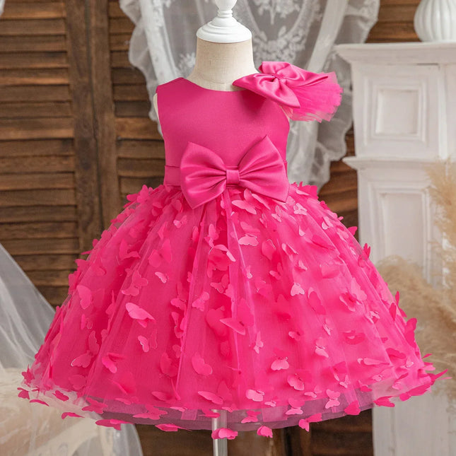 Vestido de Borboleta 3D para Bebés, 1 ° Aniversário, Vestido Baptizado, Casamento da Princesa, Vestidos de Festa Infantil, Renda, Batizado