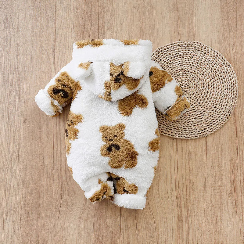 Urso Branco Recém-nascido Imprimir Romper de Manga Longa, Bodysuits Unisex, Roupas de Conforto, Roupas de Menino e Menina, 0 a 2 Anos, Inverno