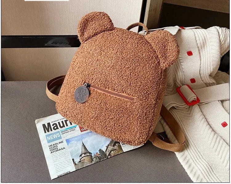 Urso bonito padrão mochila de pelúcia para mulheres e meninas, personalizado pequeno saco de ombro casual, nome personalizado, presente da criança