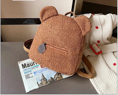 Urso bonito padrão mochila de pelúcia para mulheres e meninas, personalizado pequeno saco de ombro casual, nome personalizado, presente da criança