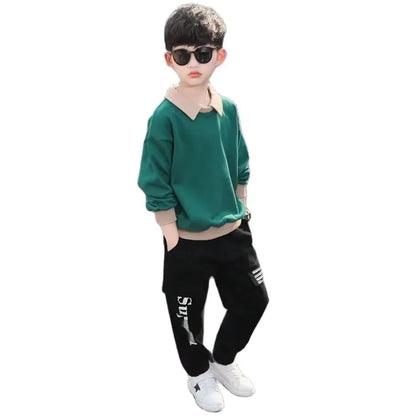 Conjunto de suéter e calças de manga comprida infantil, roupa de treino infantil, roupa estampada em letras, casual, primavera, outono, 3 a 14 anos, 2 peças, 2023