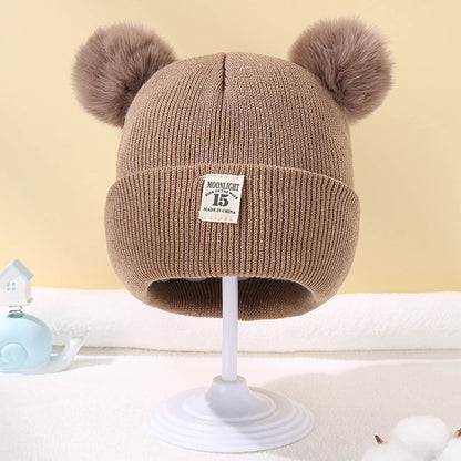 Chapéu de malha monocromático infantil, gorro Pom-Pom, quente, malha, bebê, meninos, meninas, crianças, acessórios de inverno