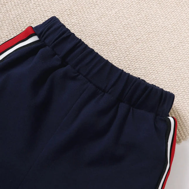 Camisa polo frontal de manga curta, manga curta, shorts casuais confortáveis, shorts listrados confortáveis, 6-36M, conjunto 2 pcs