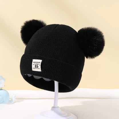 Chapéu de malha monocromático infantil, gorro Pom-Pom, quente, malha, bebê, meninos, meninas, crianças, acessórios de inverno