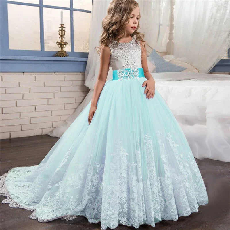 Vestido de baile longo branco elegante para meninas adolescentes, wedding Tailing, Birthday Party Dresses, Evening Bridesmaid, Children, 12 anos, 13 anos, 14 anos