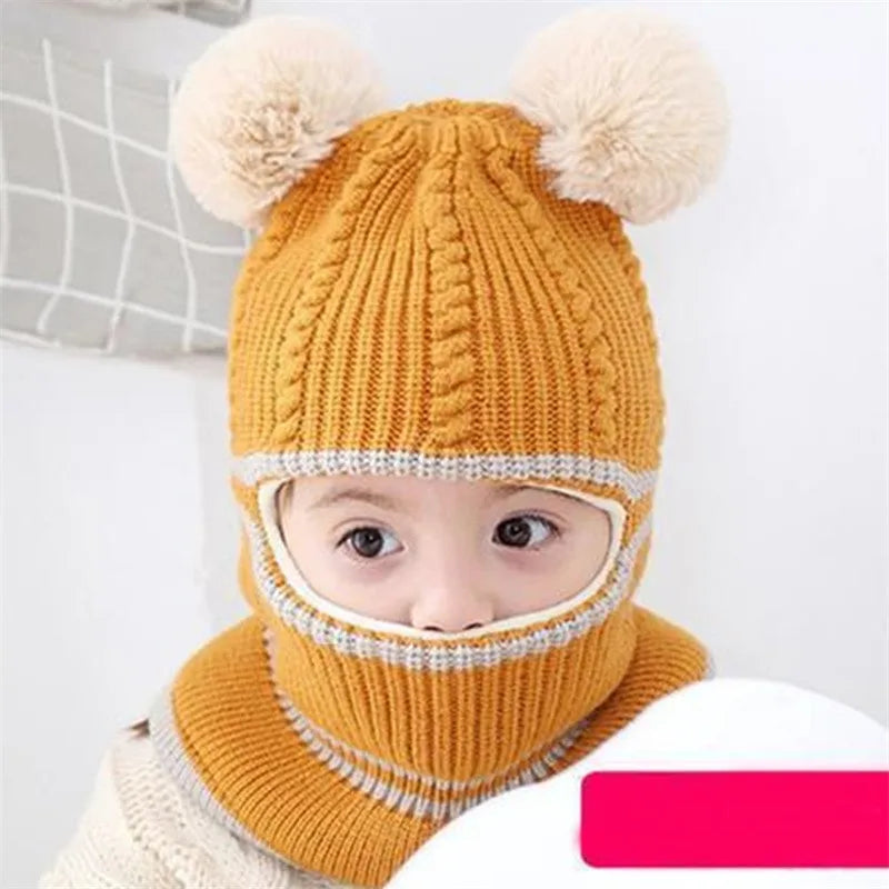 Chapéu de inverno para bebês, chapéu de malha com pompom para crianças, meninas e meninos, com forro de lã quente, chapéus para crianças