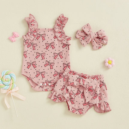 Macaquinho com Laço/Moranguinho + Shorts com Babado + Faixa 🍓