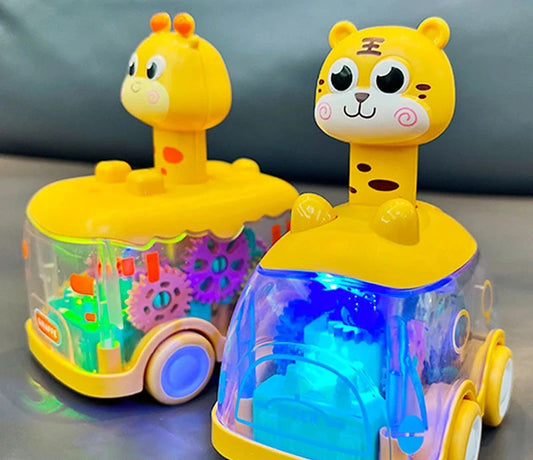 Carro de brinquedo leve transparente infantil, pressionando engrenagem deslizante carro, criança, quebra-cabeça do bebê, inercial, realista