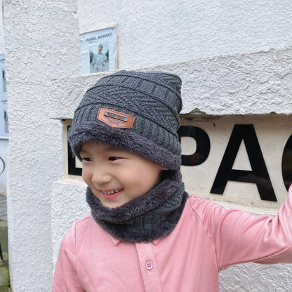 Conjunto de chapéus e cachecóis grossos para meninos e meninas, colares de bebê, adicionar chapéus grossos, outono, inverno, crianças, idade 3-8years