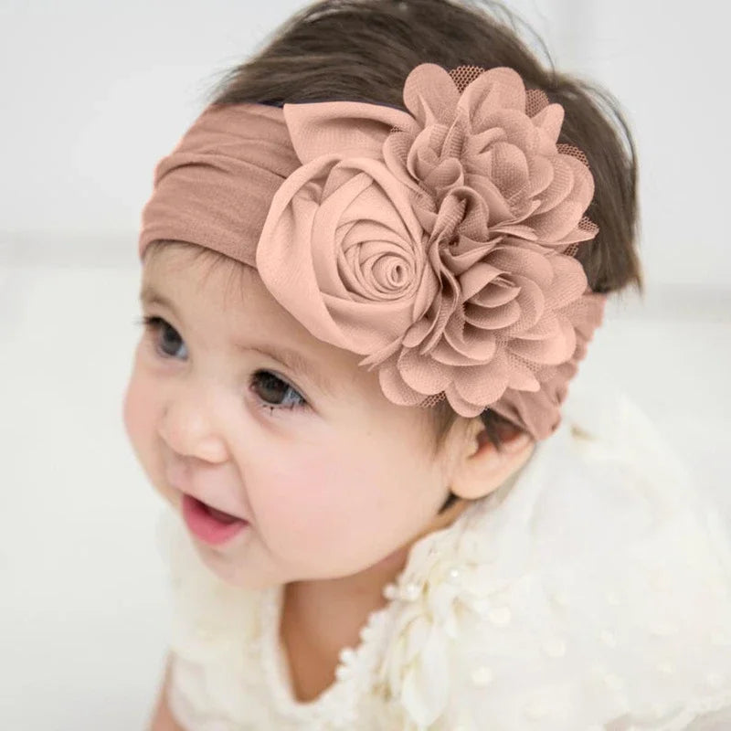 Soft Stretch Flower Knot Headband para crianças, Wide Nylon Headwraps, Baby Girls Hair Bands, Photo Props, Acessórios para recém-nascidos