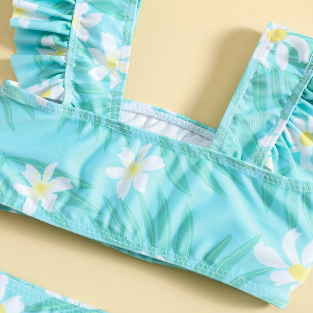 Estilo fresco crianças flor impressão biquíni terno de banho de duas peças para meninas roupas de verão esportivas e elegantes da china