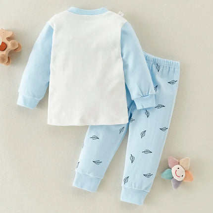 Hibobi-Pijamas e calças de urso fofas para crianças, 100% algodão, gola redonda, roupas quentes para casa, 2 peças, outono e inverno