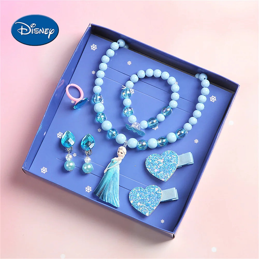 Disney-Congelado Conjunto de Jóias Elsa para Meninas, Clipes de Ouvido Bonitos, Anel Bebê, Elsa, Branca de Neve, Colar Infantil, Brinquedos Presente, 7 peças