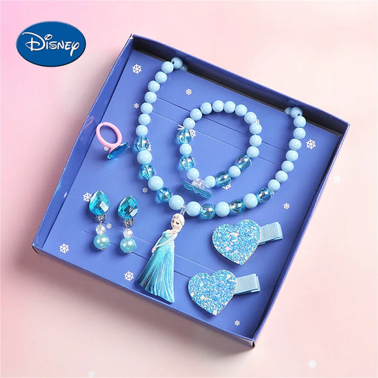 Disney-Congelado Conjunto de Jóias Elsa para Meninas, Clipes de Ouvido Bonitos, Anel Bebê, Elsa, Branca de Neve, Colar Infantil, Brinquedos Presente, 7 peças