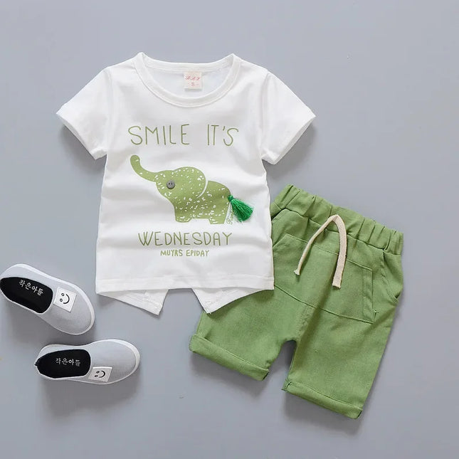 Conjunto de camiseta e shorts infantis dos desenhos animados, roupas de bebês, roupas de treino infantis, traje esportivo casual, novo, verão, 2 peças por conjunto