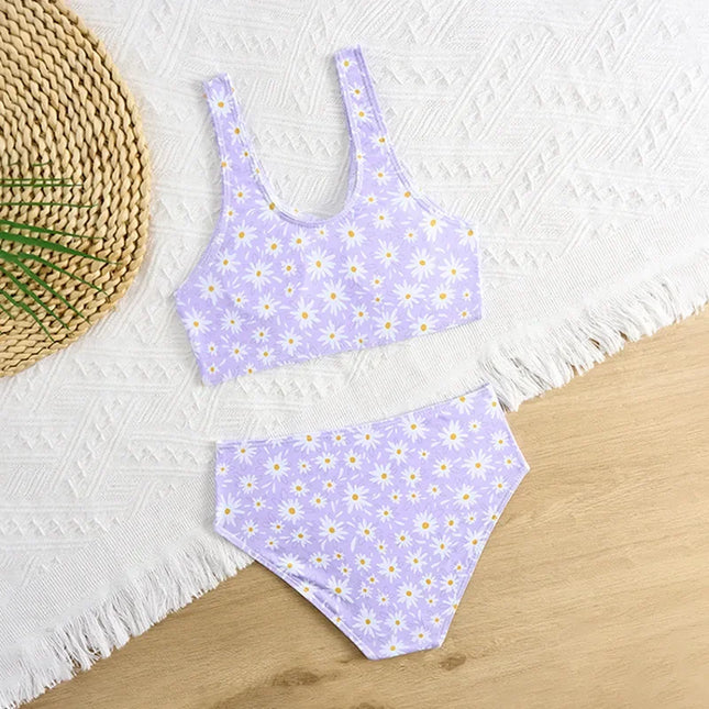 2025 floral meninas maiô de cintura alta biquíni crianças banho feminino banhistas natação terno verão beachwear