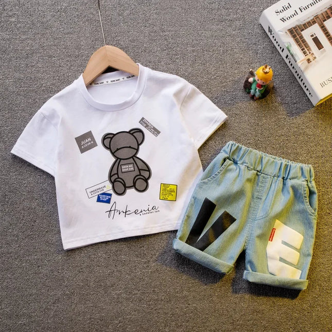 Conjuntos de roupas de algodão manga curta para bebês, versão coreana, roupas de verão, crianças pequenas, moda