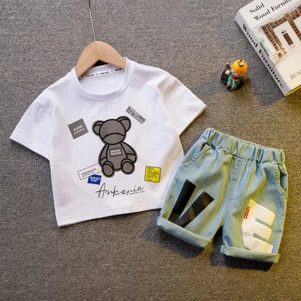 Conjuntos de roupas de algodão manga curta para bebês, versão coreana, roupas de verão, crianças pequenas, moda