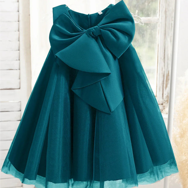 Vestido bonito da flor com arco grande, Vestido de festa de aniversário, Vestido de casamento, Lavando o vestido, Comunhão sagrada