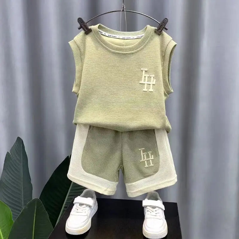 Kids Boys Summer Tank Top Set 2023 New Fashionable Baby Sleeveless Vestuário Para Crianças Legal E Bonito Vestuário