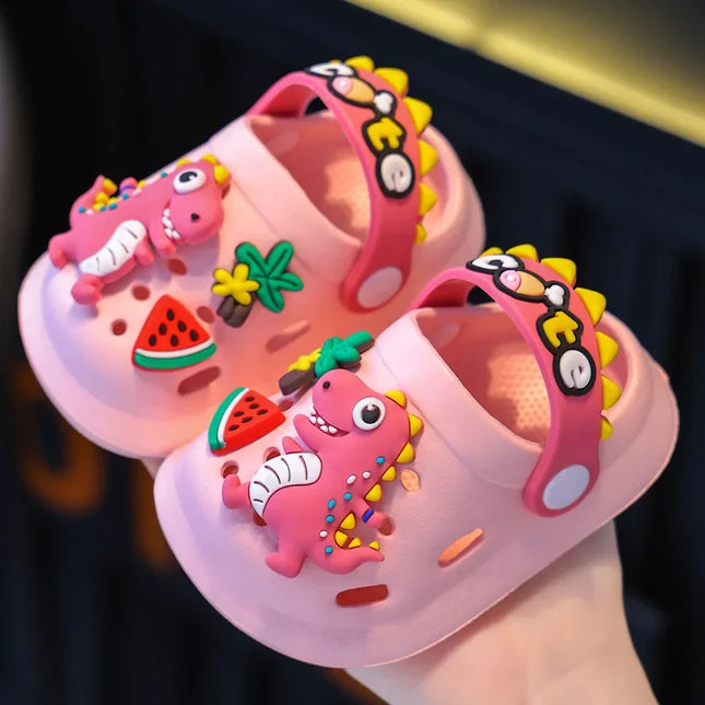 Verão crianças chinelos buraco crianças sandálias macio anti-skid dos desenhos animados dinossauro diy design interior antiderrapante meninos meninas sapatos de praia