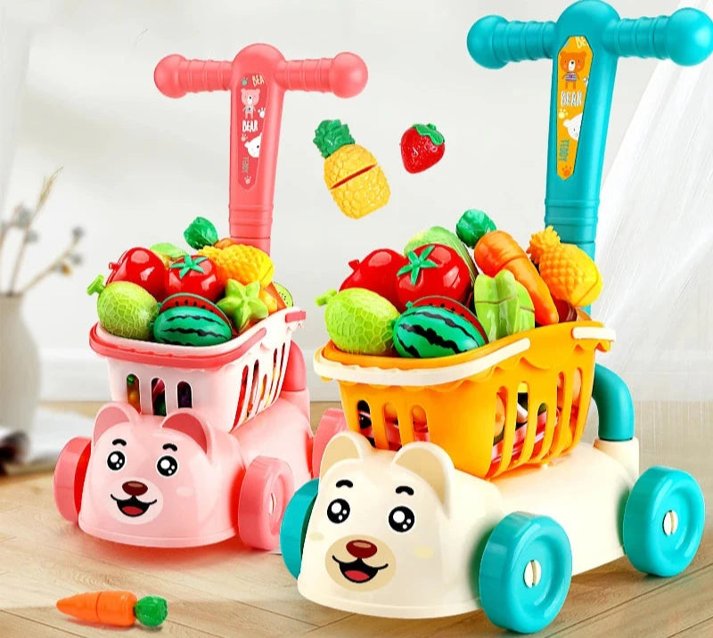 Supermercado Carrinho de compras para crianças, Carrinho de bebê, Toy Fruit Cut, Happy Home Simulation Kitchen, Boy and Girl Birthday Gift