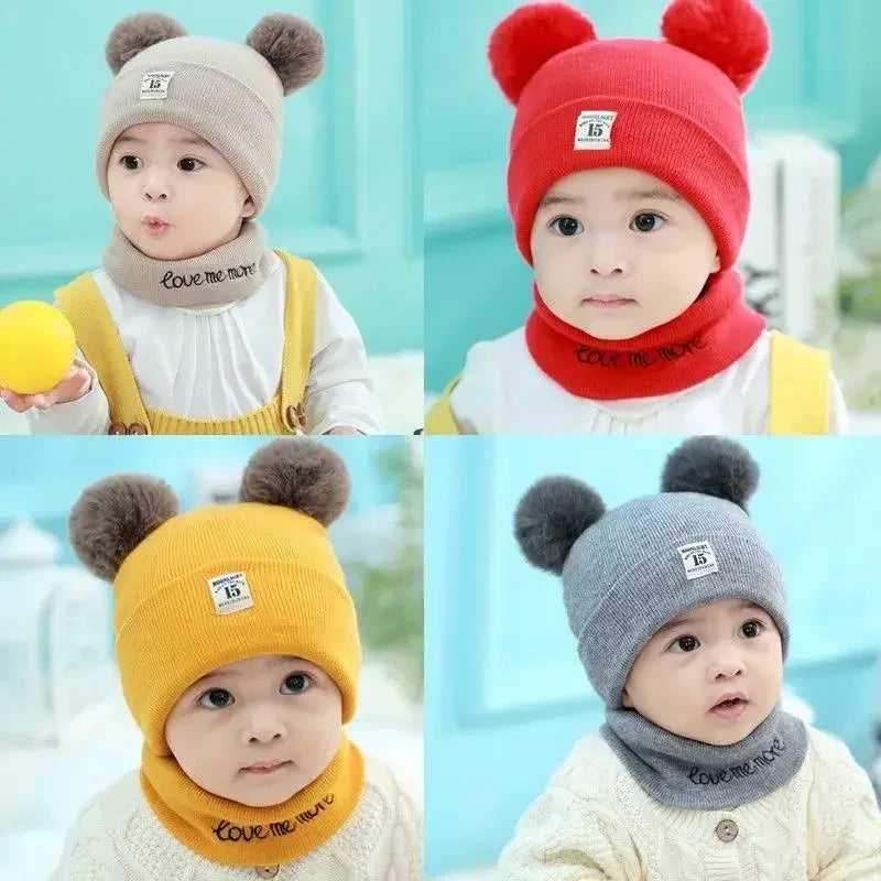 Inverno quente bebê malha chapéus com cachecol crianças gorro de malha chapéus cor sólida chapéu infantil para a criança meninos meninas acessórios