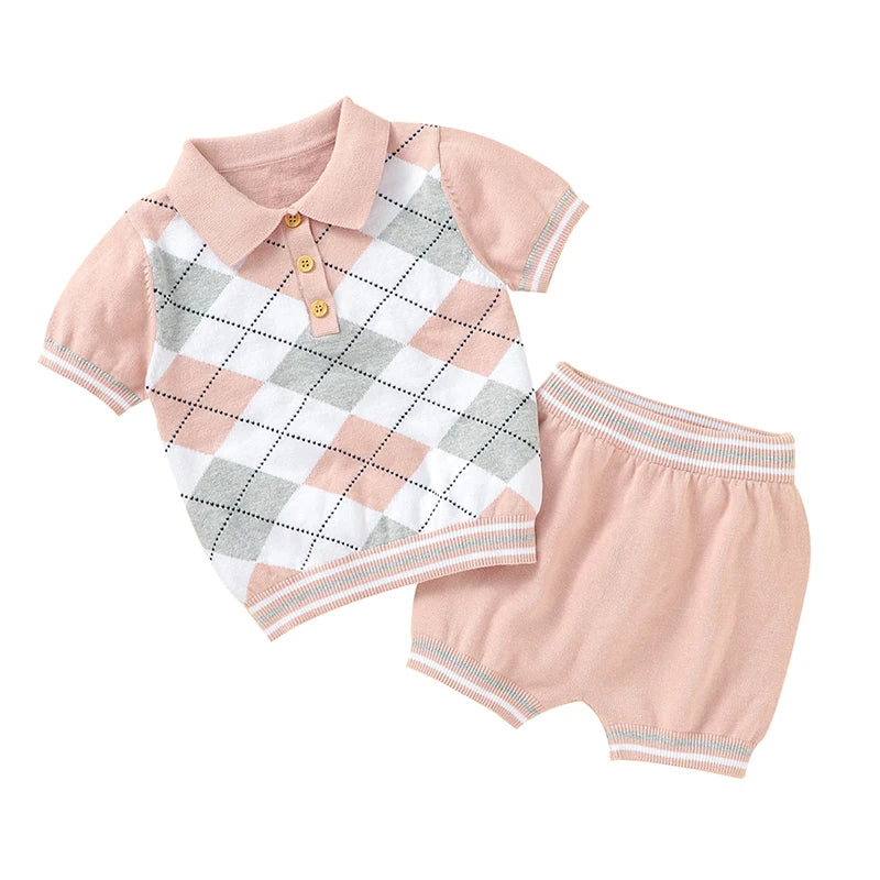 Conjunto de roupas para bebês recém-nascidos, malha de algodão, pulôver infantil para meninas, gola virada para baixo + shorts, verão, meninos, suéter + calças, 0-18 meses