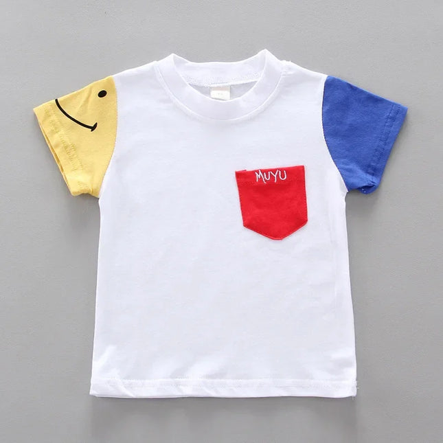 Conjuntos de t-shirt e shorts jeans de algodão infantil, roupas de bebê bonito, versão coreana, verão