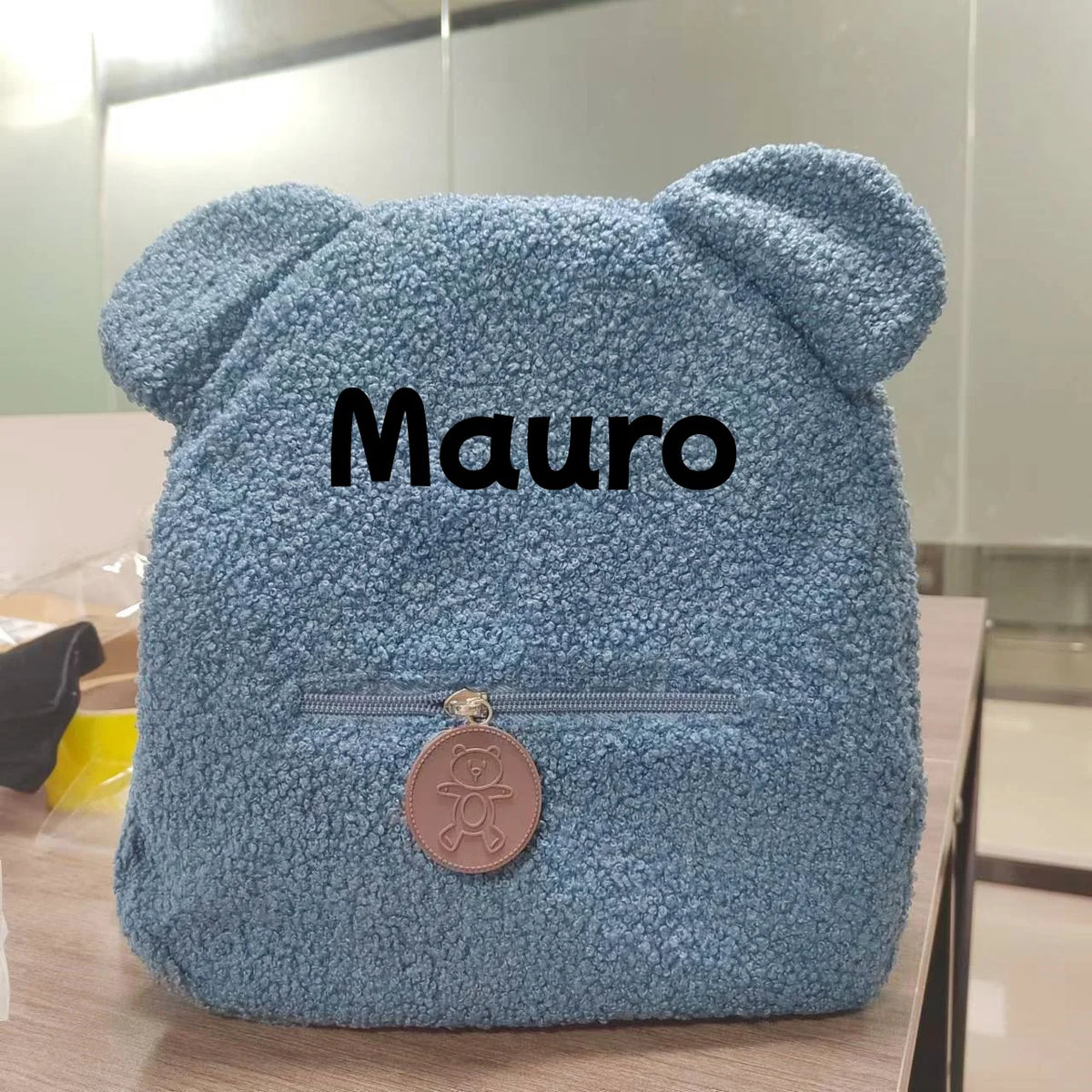 Urso bonito padrão mochila de pelúcia para mulheres e meninas, personalizado pequeno saco de ombro casual, nome personalizado, presente da criança