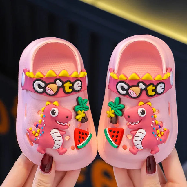 Verão crianças chinelos buraco crianças sandálias macio anti-skid dos desenhos animados dinossauro diy design interior antiderrapante meninos meninas sapatos de praia