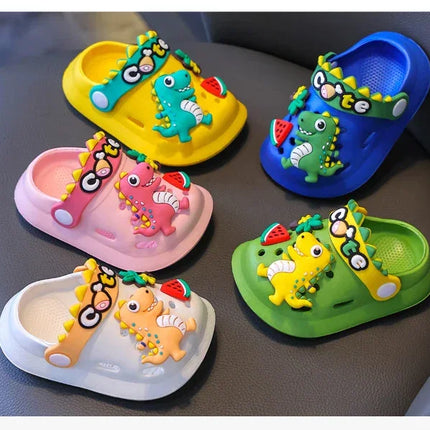 Verão crianças chinelos buraco crianças sandálias macio anti-skid dos desenhos animados dinossauro diy design interior antiderrapante meninos meninas sapatos de praia