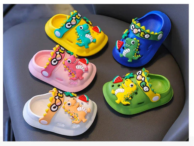 Verão crianças chinelos buraco crianças sandálias macio anti-skid dos desenhos animados dinossauro diy design interior antiderrapante meninos meninas sapatos de praia