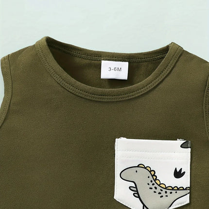 Verão legal 0-2 anos de idade meninos dinossauro estampas sem mangas casual terno de duas peças