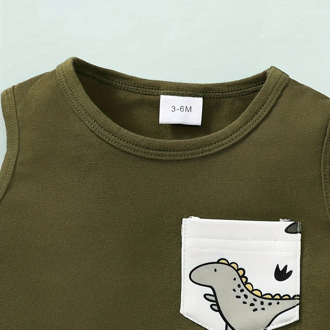 Verão legal 0-2 anos de idade meninos dinossauro estampas sem mangas casual terno de duas peças
