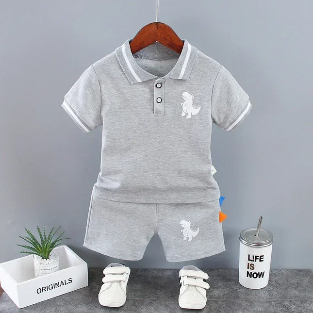 Baby Boys Dinosaur Printed Clothes Set, Kids Outfits, Turn-Down Collar, T-shirts, Tops, Shorts, Conjuntos de roupas infantis, terno de verão, 2pcs