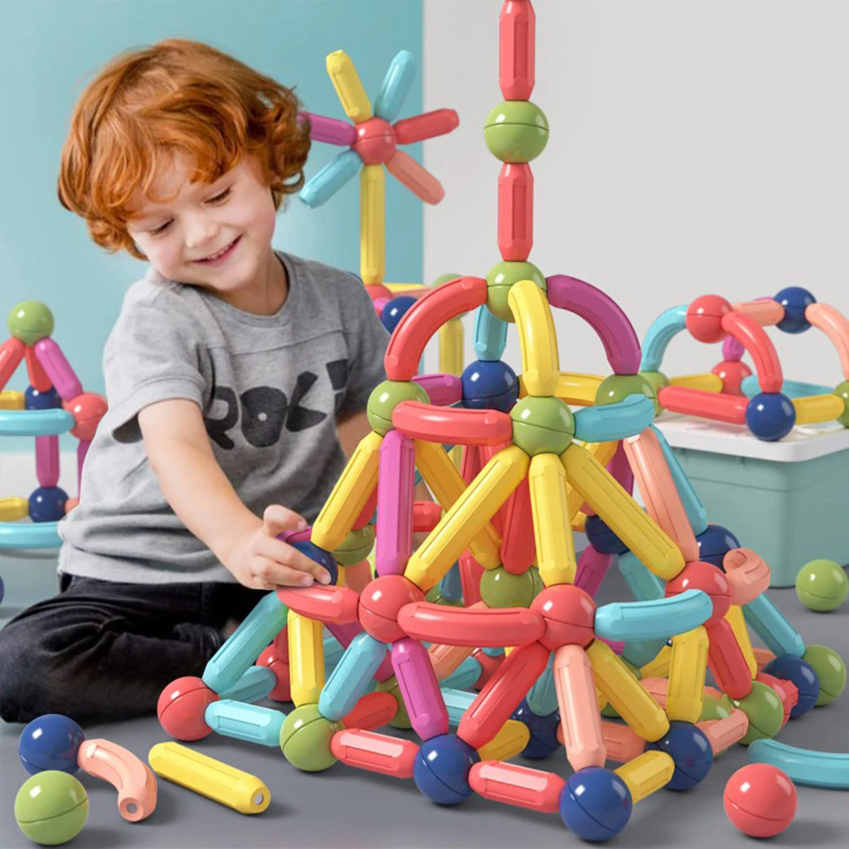 Magnética Blocos De Construção Magnético 128PCS Conjunto De ímã Bola Varas Haste Montessori Brinquedos Educativos Para Crianças