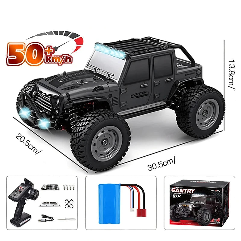 Carro com controle remoto LED para crianças, 1:16, 70 kph ou 50 kph, 4WD, monstro de alta velocidade Drift, caminhão 4x4, Wltoys 144001 Brinquedos