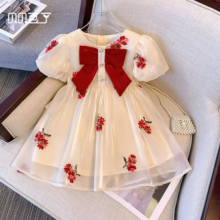 Vestido infantil princesa de verão, Brocado novo bordado de Muyun, Vestido de aniversário para meninas, bebê, verão