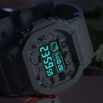 Relógio Sanrio Hello Kitty para Crianças, Relógio Digital LED, Relógio de Silicone Versátil Estudante, Relógio de Pulso Feminino, Relógio Esportivo Impermeável