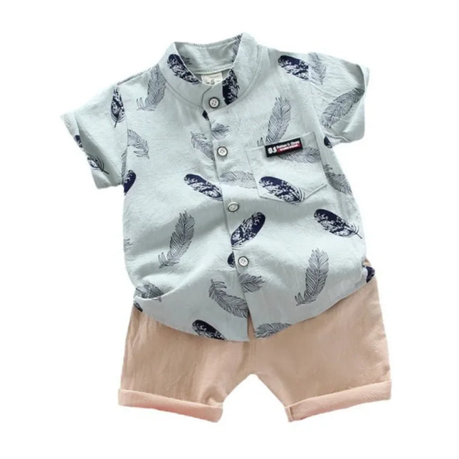 Fatos de treino de algodão infantis, camisa e shorts estampados, roupas de bebê, roupas infantis, moda verão, novo conjunto de 2 peças