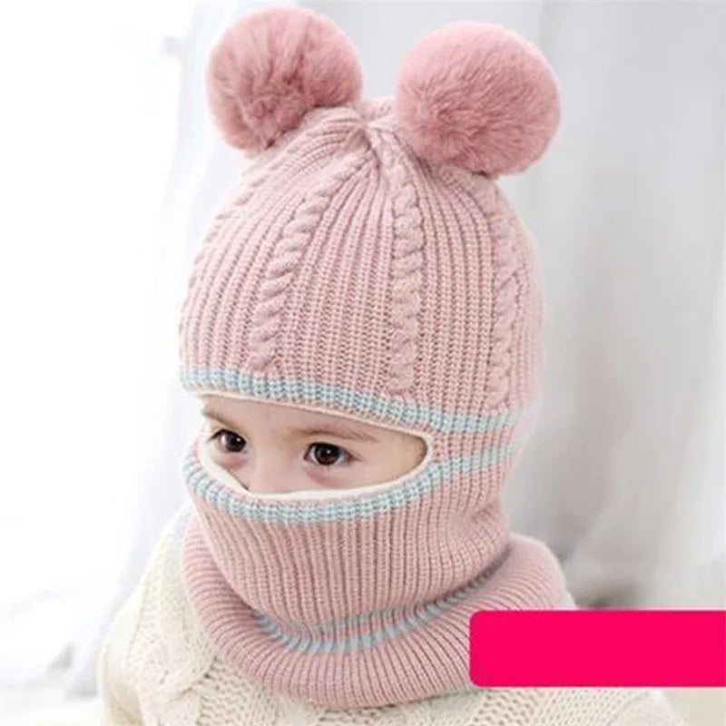 Chapéu de inverno para bebês, chapéu de malha com pompom para crianças, meninas e meninos, com forro de lã quente, chapéus para crianças