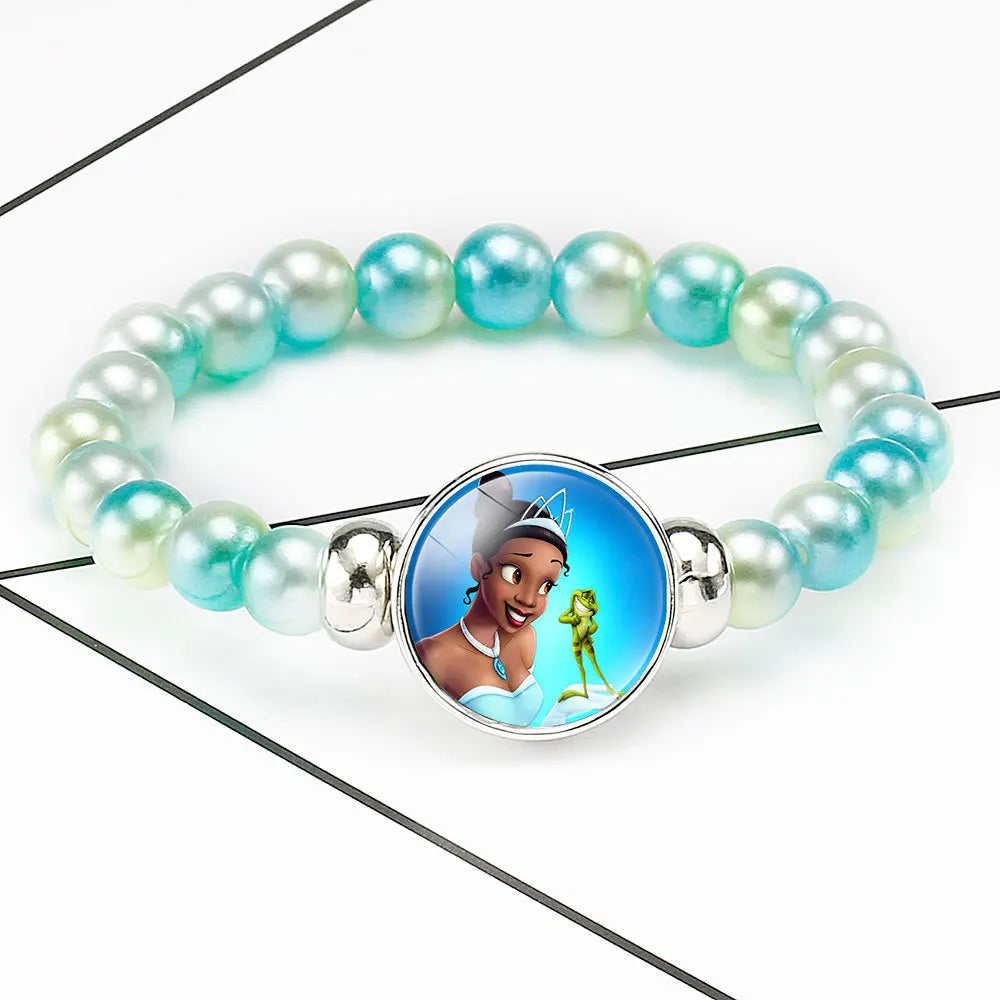 Disney Cartoon Frozen Princess Bracelet para Crianças, Elsa e Anna, Jóias Acessórios, Talão Colorido, Presente de Aniversário, Bonito