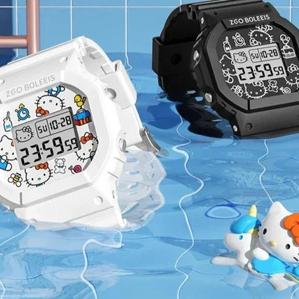 Relógio Sanrio Hello Kitty para Crianças, Relógio Digital LED, Relógio de Silicone Versátil Estudante, Relógio de Pulso Feminino, Relógio Esportivo Impermeável