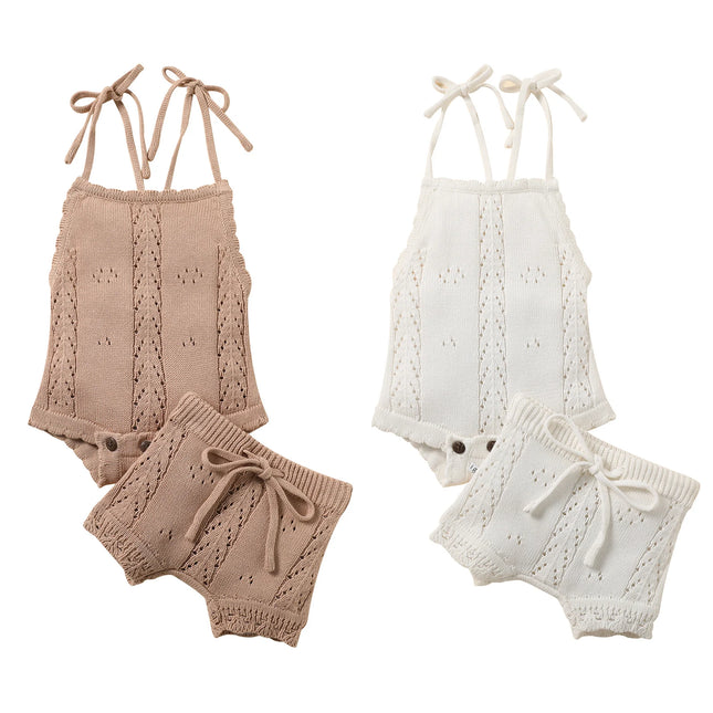 Conjunto Infantil Unissex 2 Peças – Macaquinho de Alça + Shorts com Cordinha